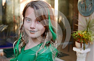 Girl wearing green for St. Patrick`s Day