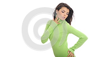 girl wearing green sweater