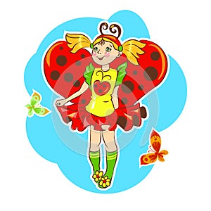 Girl wearing ladybug costume