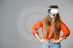 Girl wearing virtual reality goggles