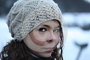 Girl wearing the white hat