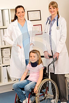 Girl on wheelchair get doctor assistance