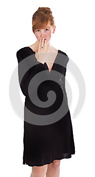 Girl in white background timidity