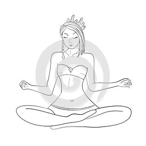 Girl. Yoga. Sea life character. Health. Vector illustration