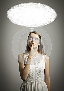 Girl in white and blank SPEECH BUBBLE