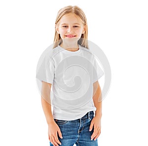 Girl in a white blank t-shirt isolated