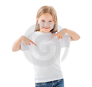 Girl in a white blank t-shirt isolated