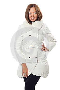 Girl in a white downy coat