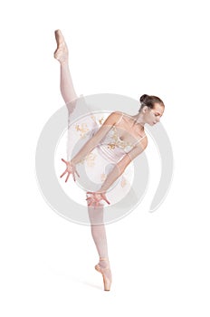 Girl in white tutu dancing ballet