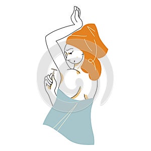 The girl who has a reusable depilatory razor. Vector illustration in flat minimalistic style