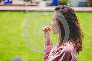 The girl with the wind blowing her hair.