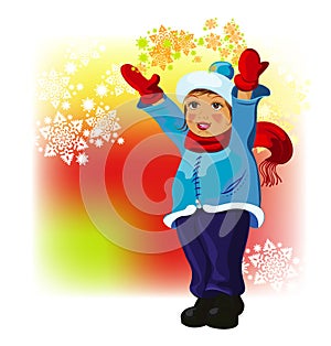 Girl in winter cloth with snowflakes