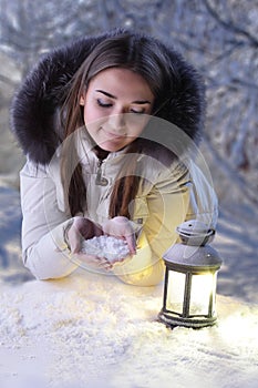 Girl in winter forest