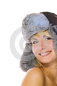 Girl in winter fur-cap