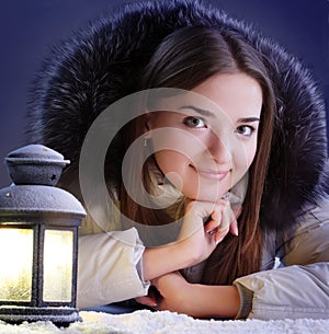 Girl on winter snow