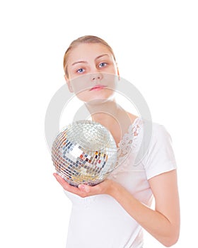 A girl wit glitter mirror ball