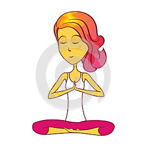Girl or woman meditate, practice yoga, vector icon
