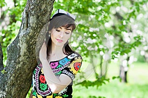 Girl, woman in national historicTajik costume. Central Asia