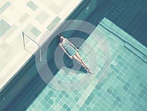 girl woman pool relaxation summer illustration young water swim holiday person. Generative AI.