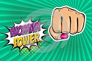 Girl woman power fist pop art style