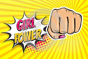 Girl woman power fist pop art style