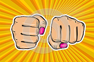 Girl woman power fist pop art style