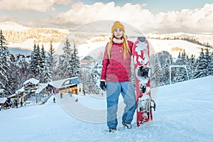 Girl or woman with snowboard sport lifestyle