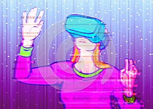 Girl woman in virtual reality glasses