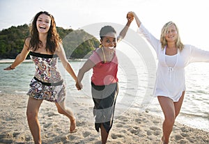 Girl Women Beach Fun Enjoyment Leisure Concept