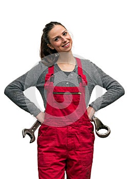 Girl worker with wrench