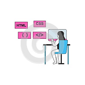The girl is working on Codings, HTML, CSS