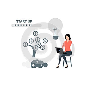 The girl is working dollar plant on laptop