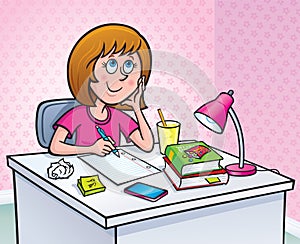 Girl Working On A Homework Assignment