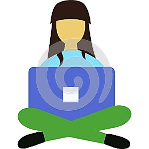 Girl working on laptop computer vector icon