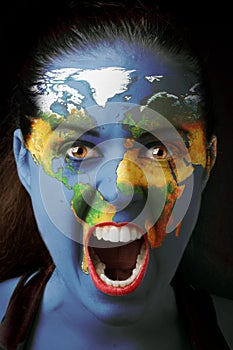 Girl with world map