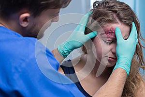 Girl with wound of head