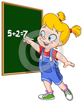 Girl writing on blackboard