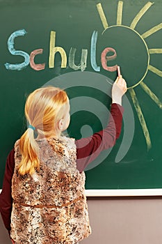 Girl writing on the chalkboard
