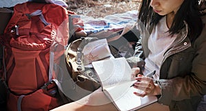 Girl Writing Journal Tent Concept photo