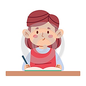Girl Writing Learning Illustration