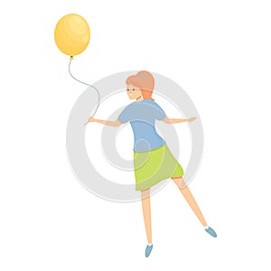 Girl yellow balloon icon cartoon vector. Child holding