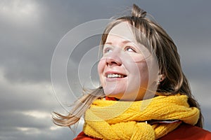 Girl with yellow comforter