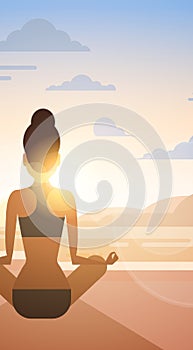 Girl Yoga Lotus Position Sport Fitness Woman Exercise Workout On Sunset