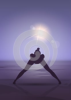 Girl Yoga Position Sport Fitness Woman Exercise Workout Silhouette In Moon Light