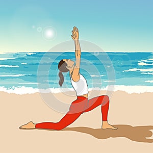 Girl in yoga's asana on the beach. EPS,JPG.