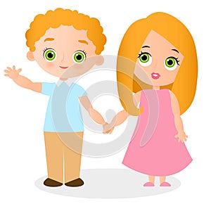 Girl and young boy with glasses. Vector illustration eps 10 isolated on white background. Flat cartoon style.