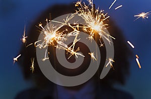 Girl Young Woman Playing with Sparklers