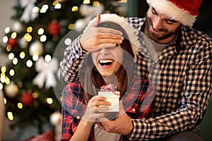 Girlfriend and boyfriend celebrating Christmas