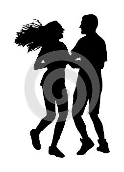 Girlfriend and boyfriend couple in love vector silhouette isolated on white. Dancing couple. Smiling woman and man. Girl and boy.