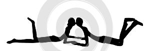Girlfriend and boyfriend kissing on date vector silhouette illustration. Boy and girl holding hands